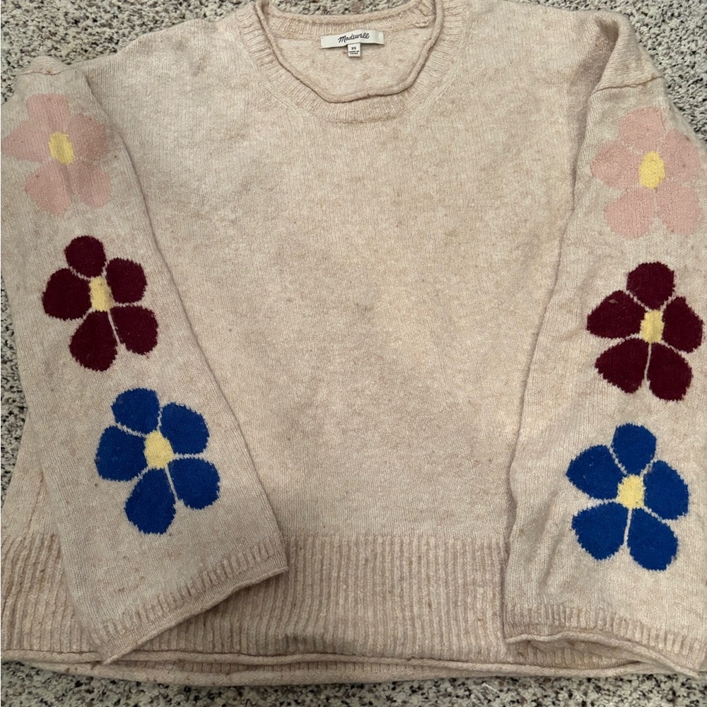 Madewell Women's Size XS Wool Blend Flower Daisy Sleeve Sweater